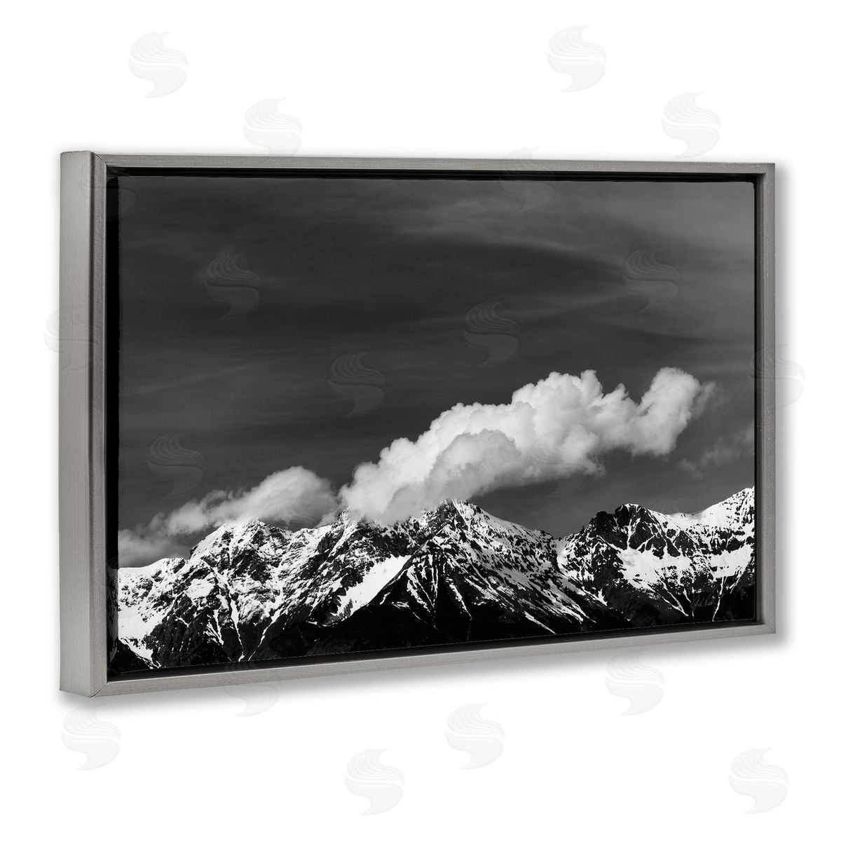 Dolomites with Billowing Clouds Grey Floating Frame Canvas Wall Art, Home Decor by Deborah Revell