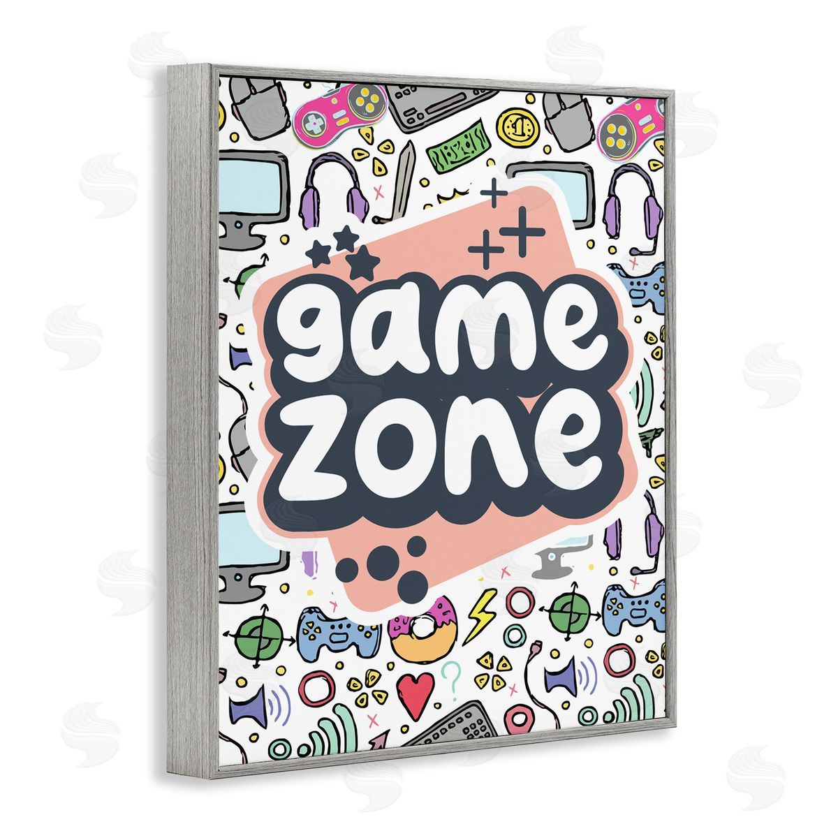 Jesse Keith Peach Game Zone Gray Framed Giclee Wall Art Print