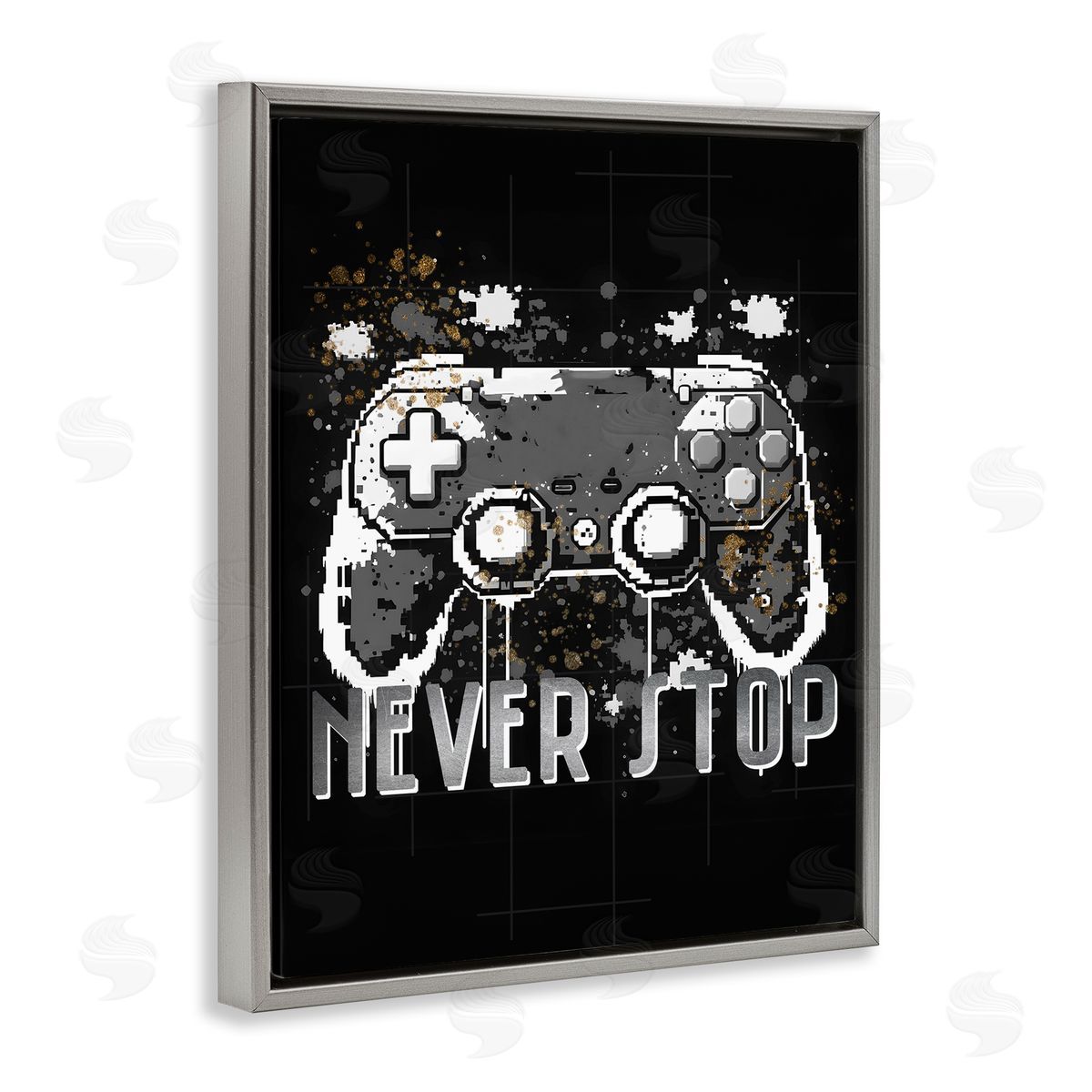 Kim Allen Never Stop Game Controller Gray Floating Frame Canvas Wall Art Print