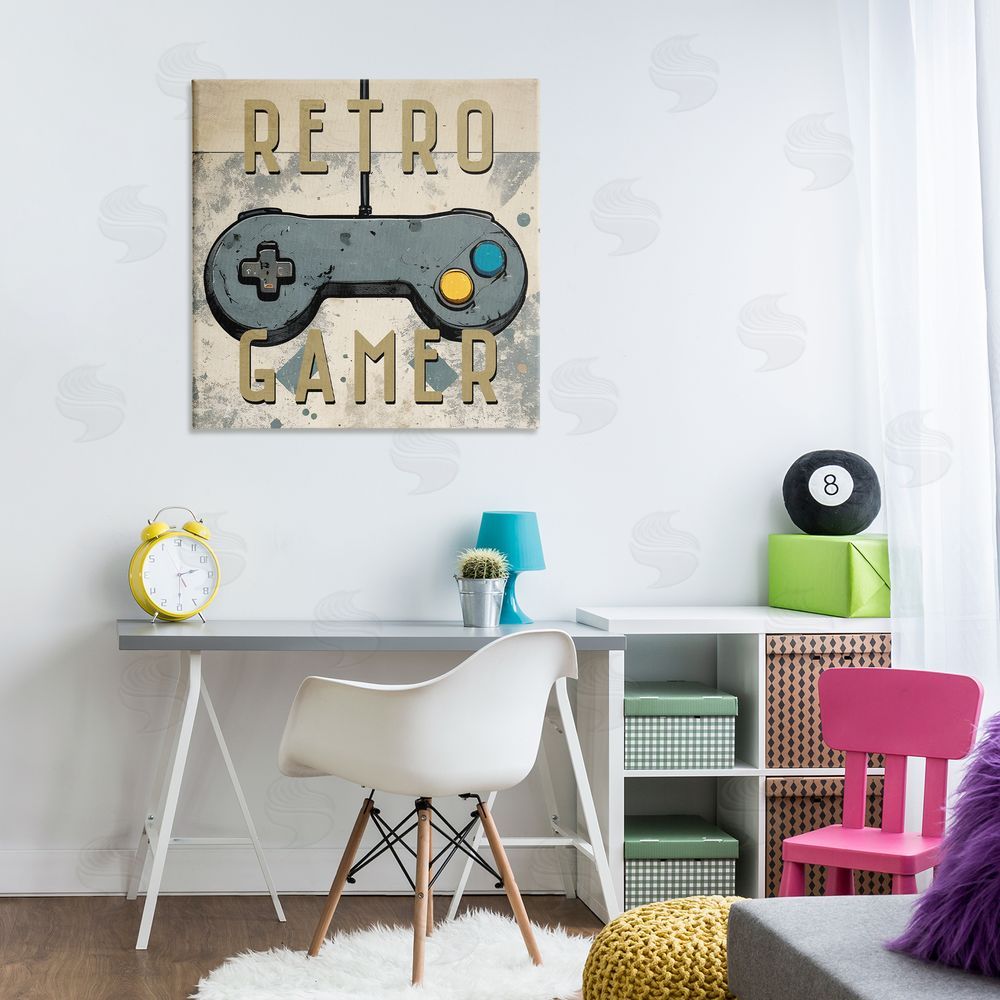 Kim Allen Retro Gamer Controller Canvas Wall Art Print in Room