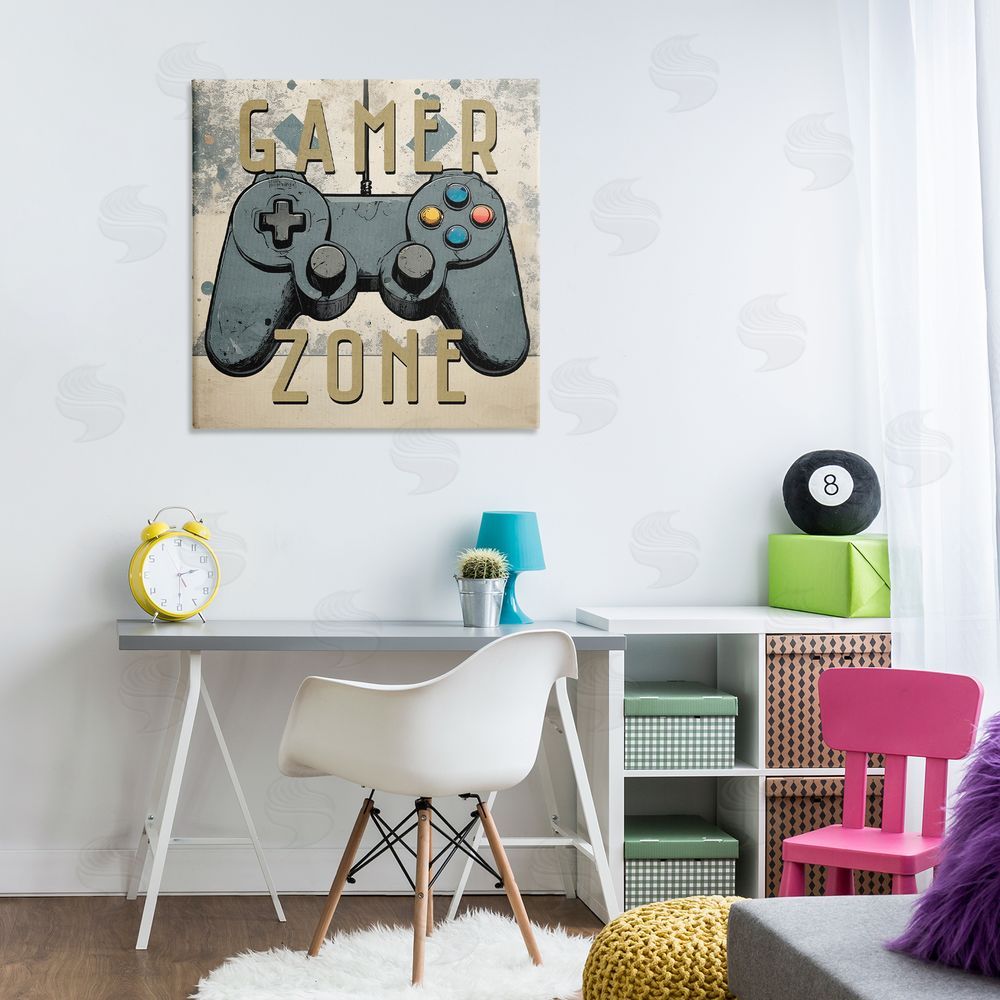 Kim Allen Vintage Gamer Zone Canvas Wall Art Print in Room