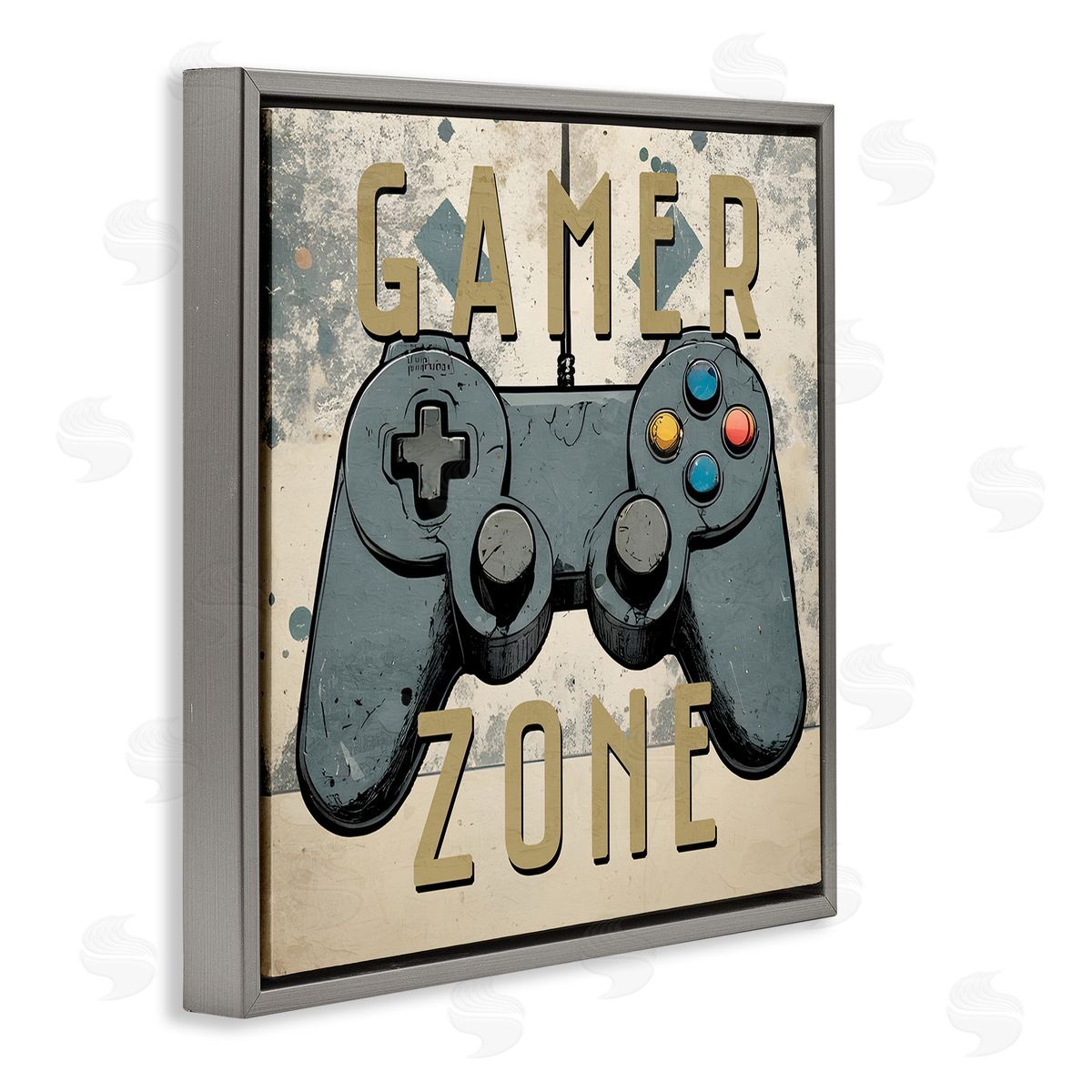 Kim Allen Vintage Gamer Zone Gray Floating Frame Canvas Wall Art Print