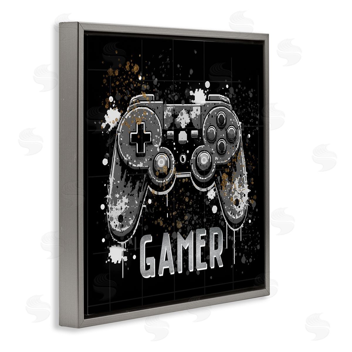 Kim Allen Pixel Style Gamer Gray Floating Frame Canvas Wall Art Print