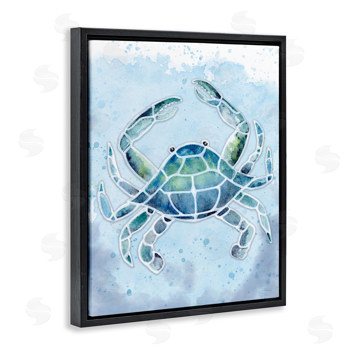Patti Bishop Stained Glass Crab Black Floating Frame Canvas Wall Art Print