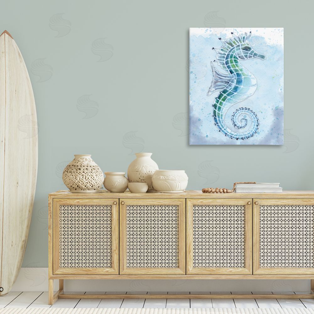 Patti Bishop Stained Glass Seahorse Canvas Wall Art Print in Room