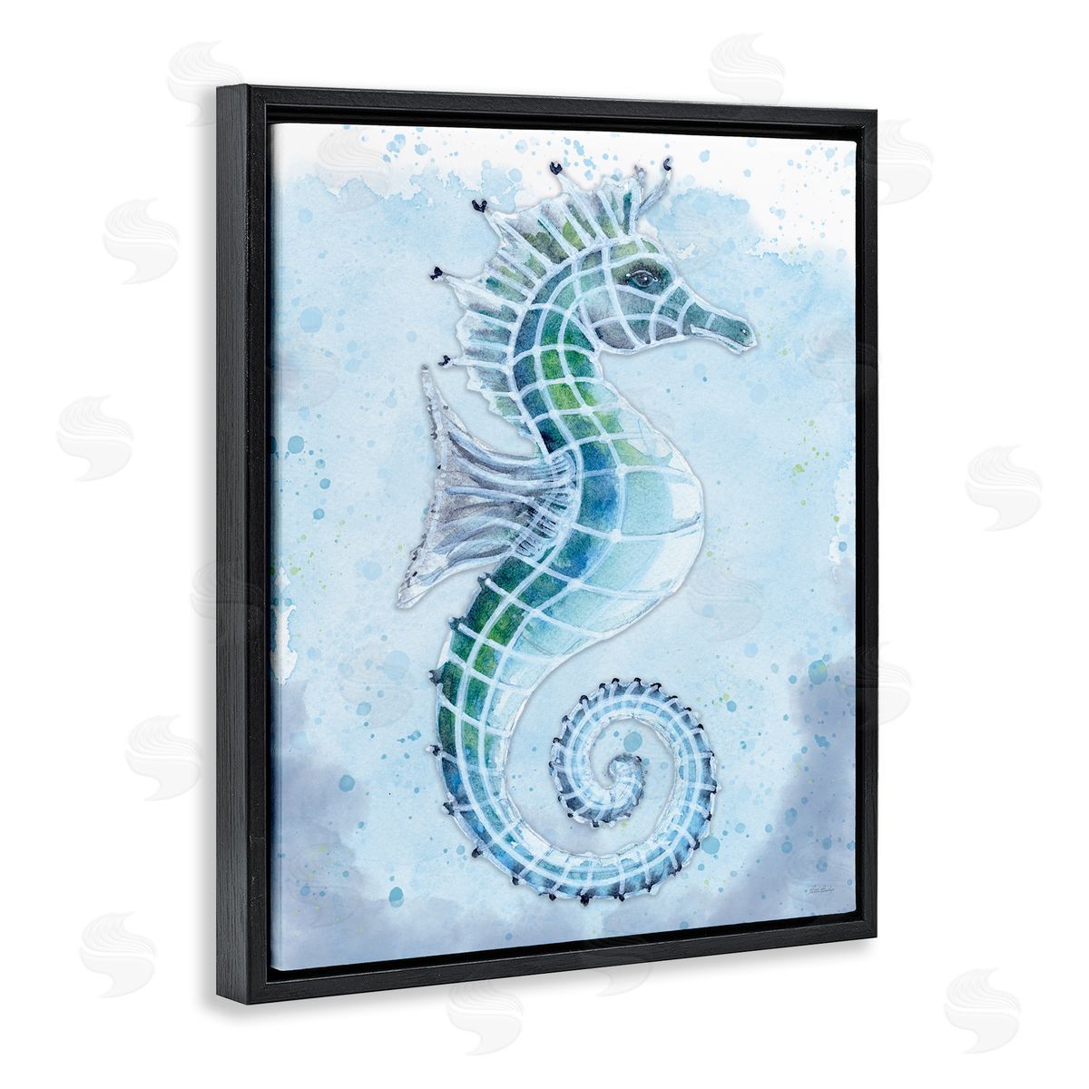 Patti Bishop Stained Glass Seahorse Black Floating Frame Canvas Wall Art Print