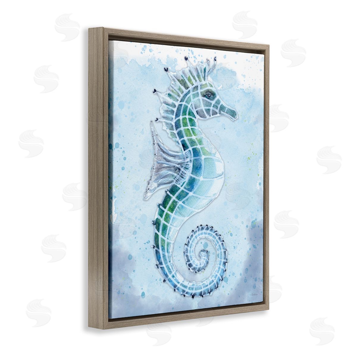 Patti Bishop Stained Glass Seahorse Brown Floating Frame Canvas Wall Art Print
