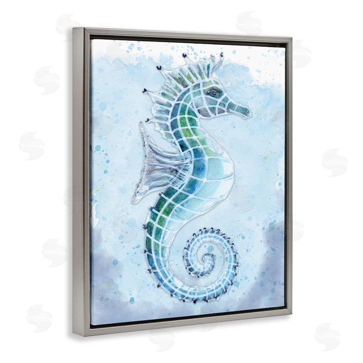 Patti Bishop Stained Glass Seahorse Gray Floating Frame Canvas Wall Art Print