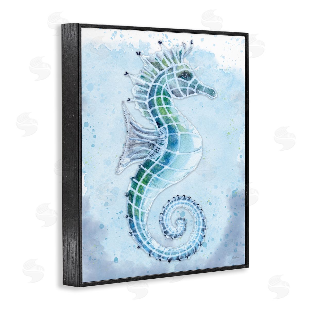 Patti Bishop Stained Glass Seahorse Black Framed Giclee Wall Art Print