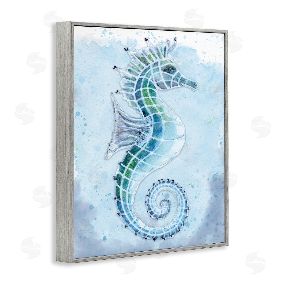 Patti Bishop Stained Glass Seahorse Gray Framed Giclee Wall Art Print