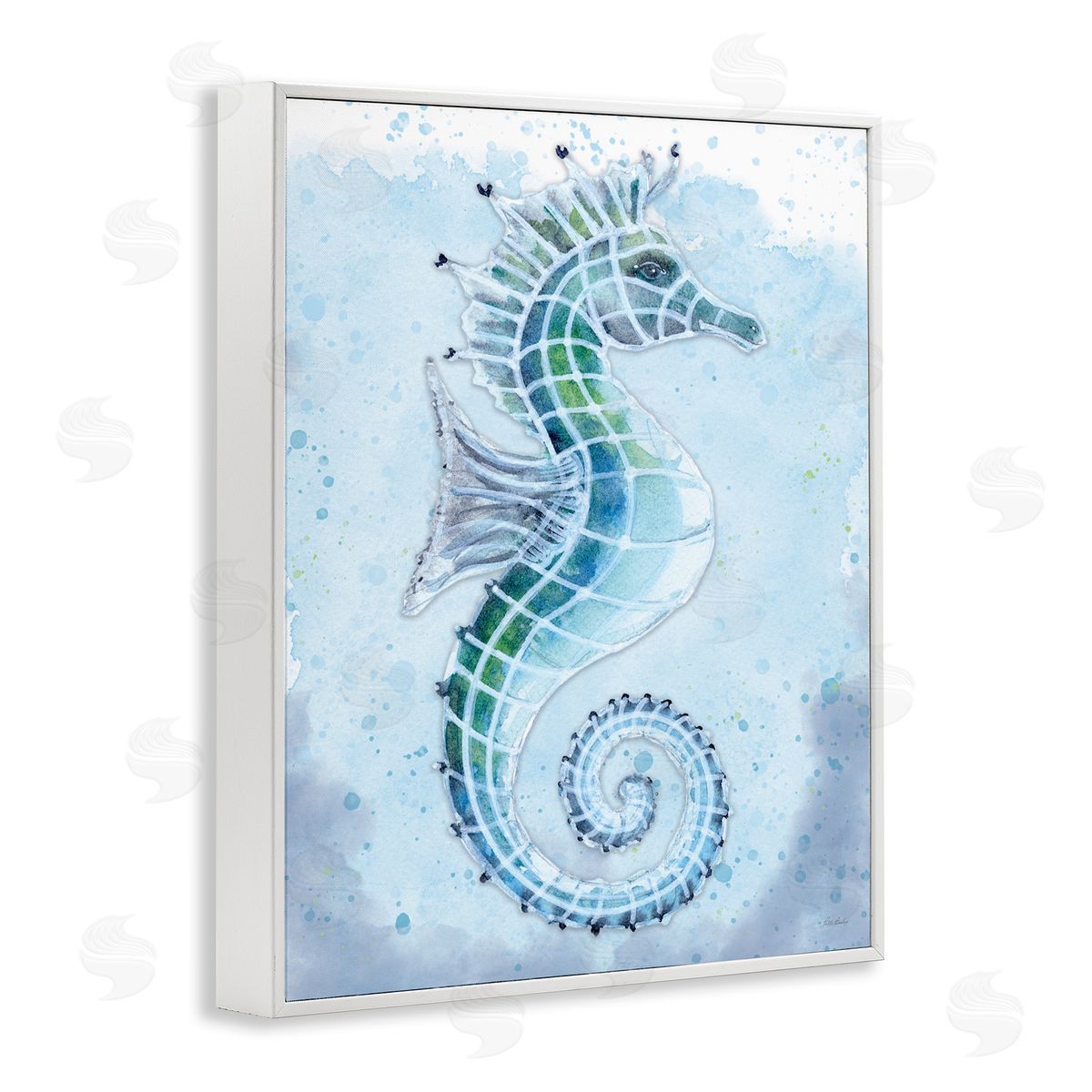 Patti Bishop Stained Glass Seahorse White Framed Giclee Wall Art Print