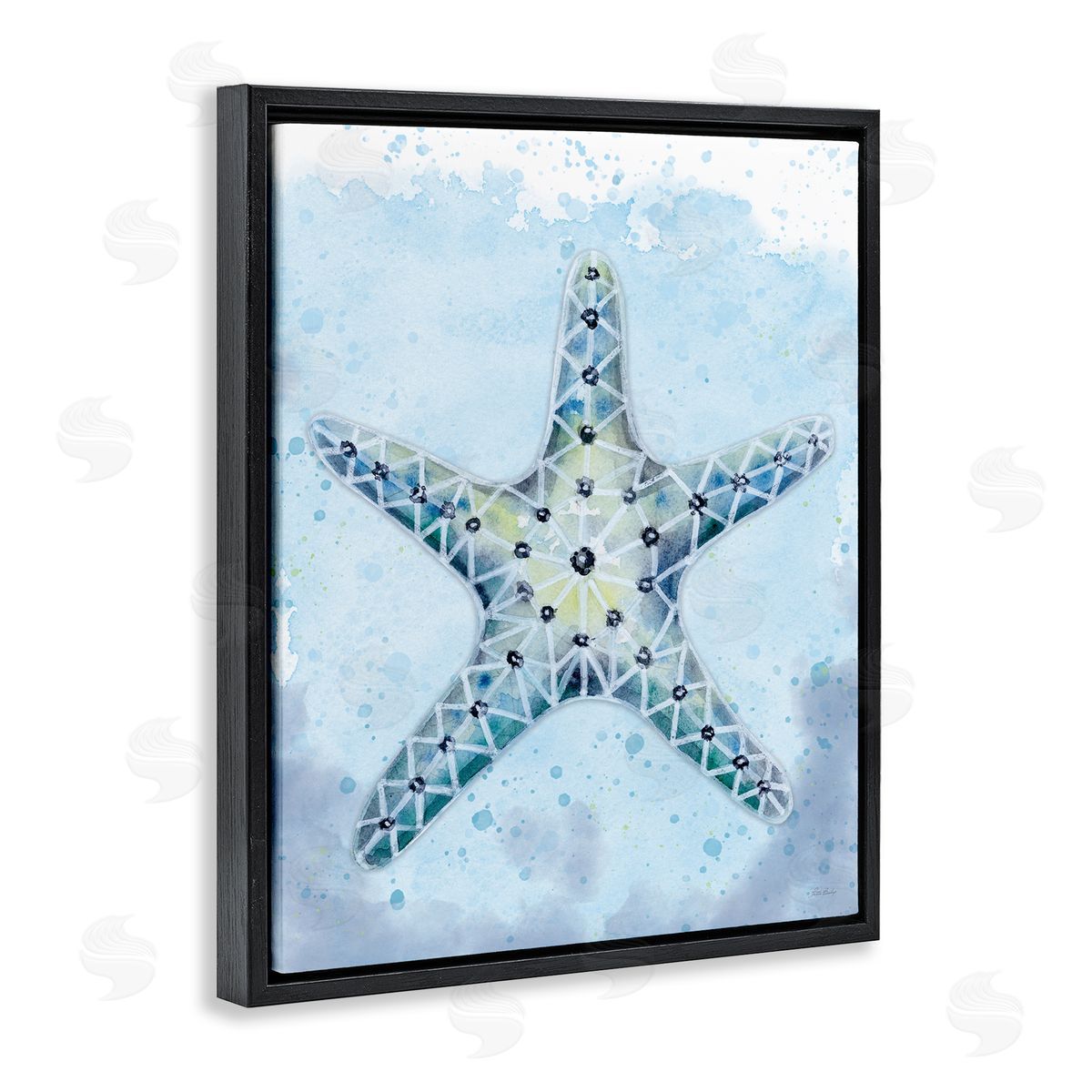 Patti Bishop Stained Glass Starfish Black Floating Frame Canvas Wall Art Print