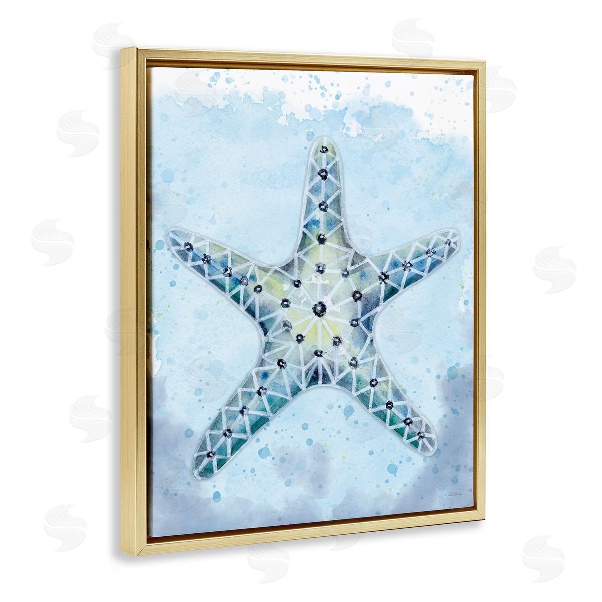 Patti Bishop Stained Glass Starfish Gold Floating Frame Canvas Wall Art Print