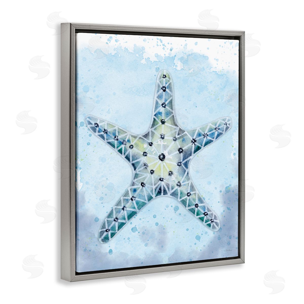 Patti Bishop Stained Glass Starfish Gray Floating Frame Canvas Wall Art Print