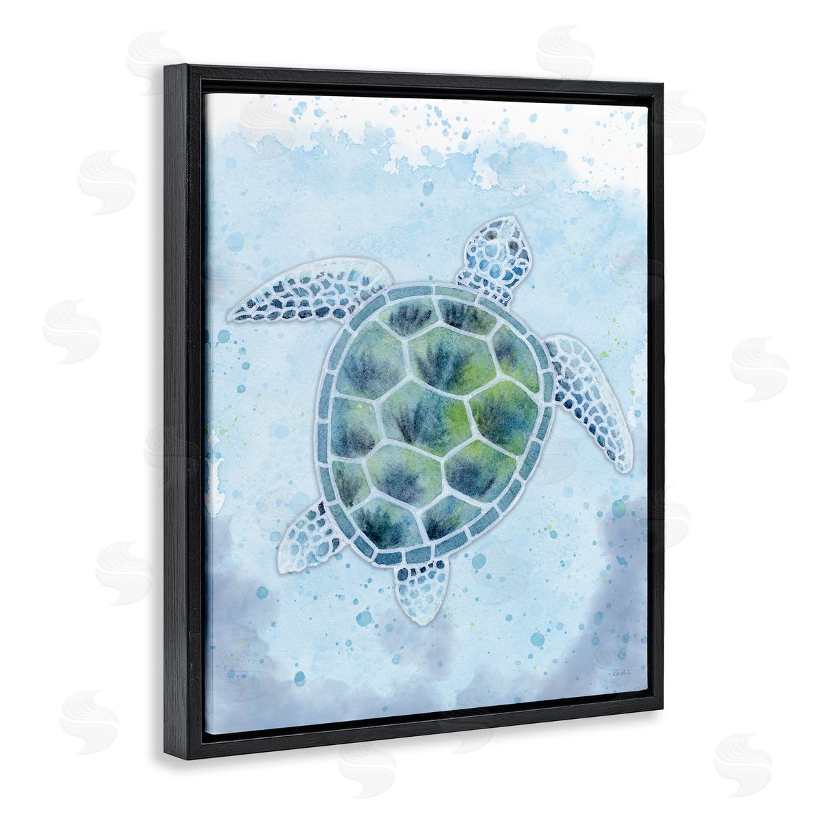 Patti Bishop Stained Glass Turtle Black Floating Frame Canvas Wall Art Print