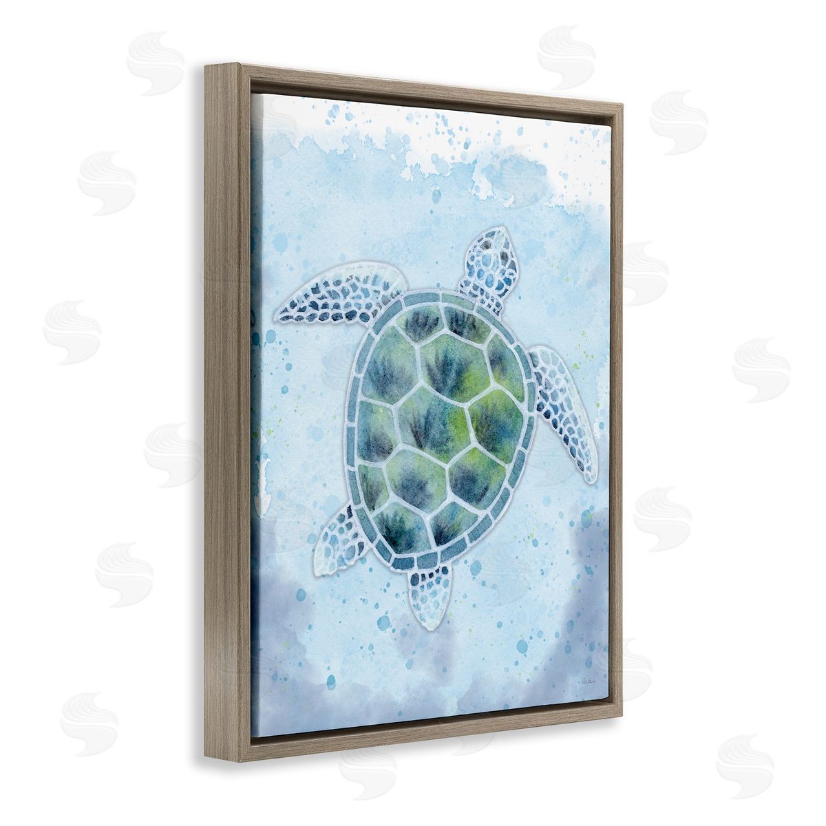 Patti Bishop Stained Glass Turtle Brown Floating Frame Canvas Wall Art Print