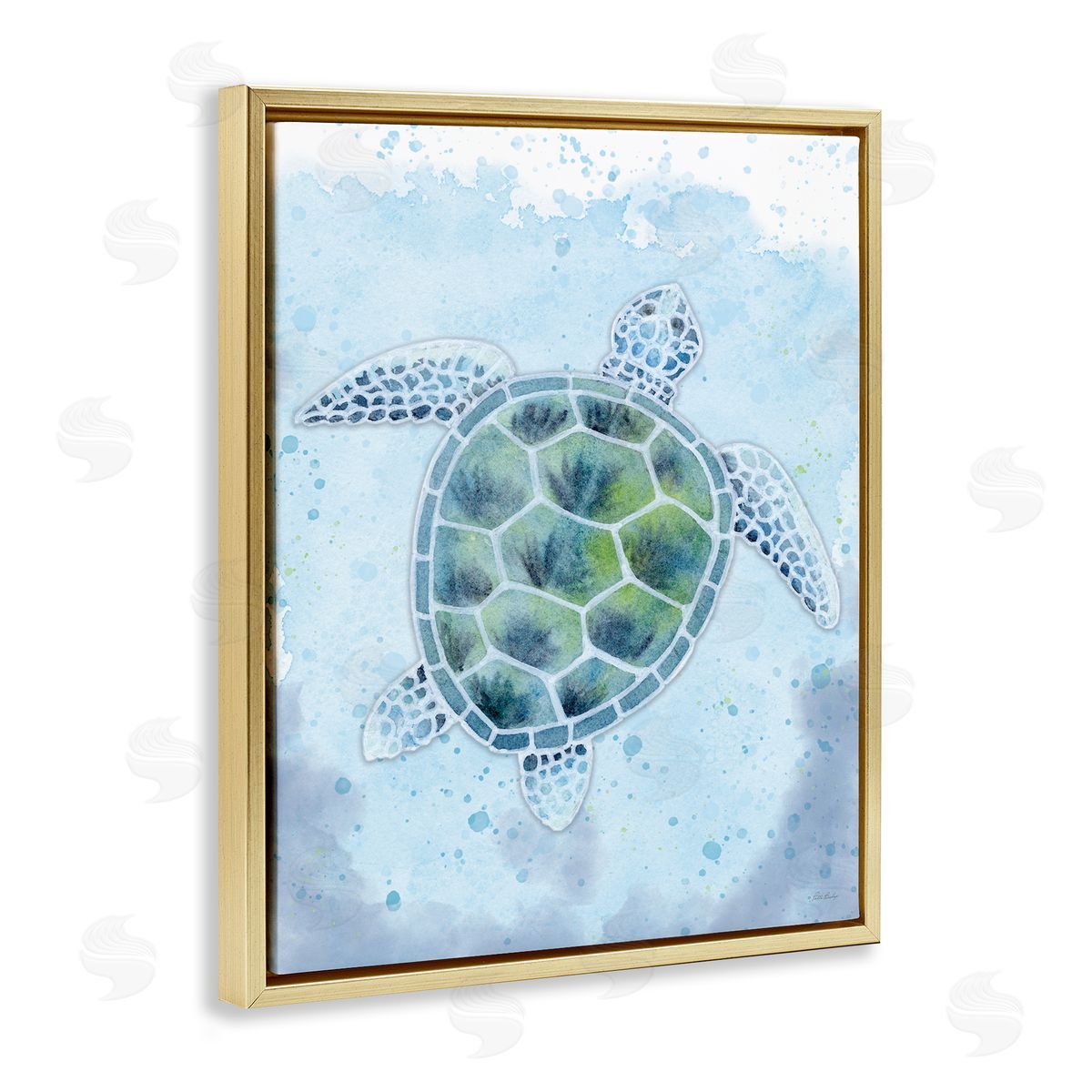 Patti Bishop Stained Glass Turtle Gold Floating Frame Canvas Wall Art Print