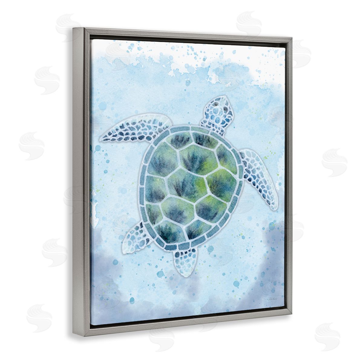 Patti Bishop Stained Glass Turtle Gray Floating Frame Canvas Wall Art Print