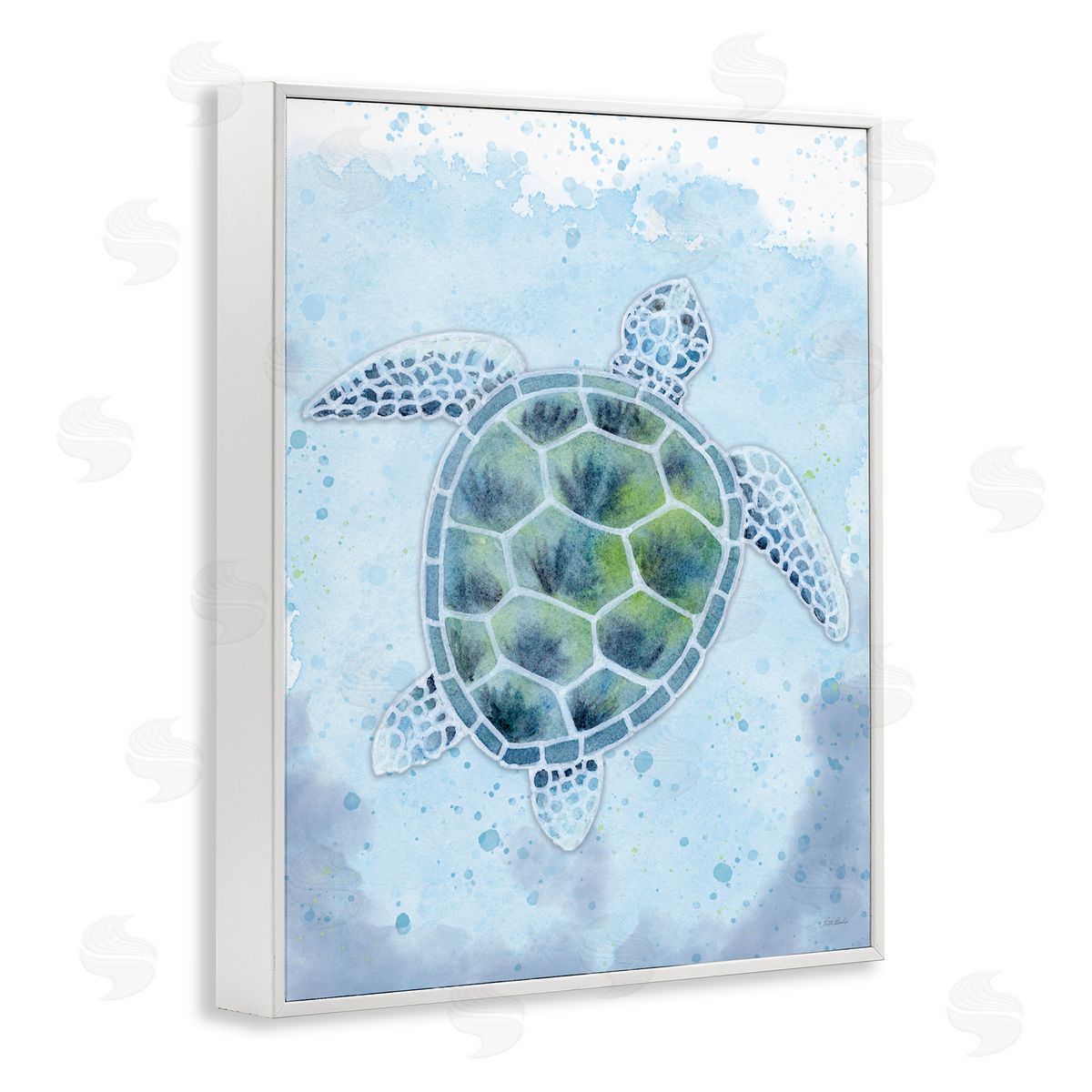 Patti Bishop Stained Glass Turtle White Framed Giclee Wall Art Print