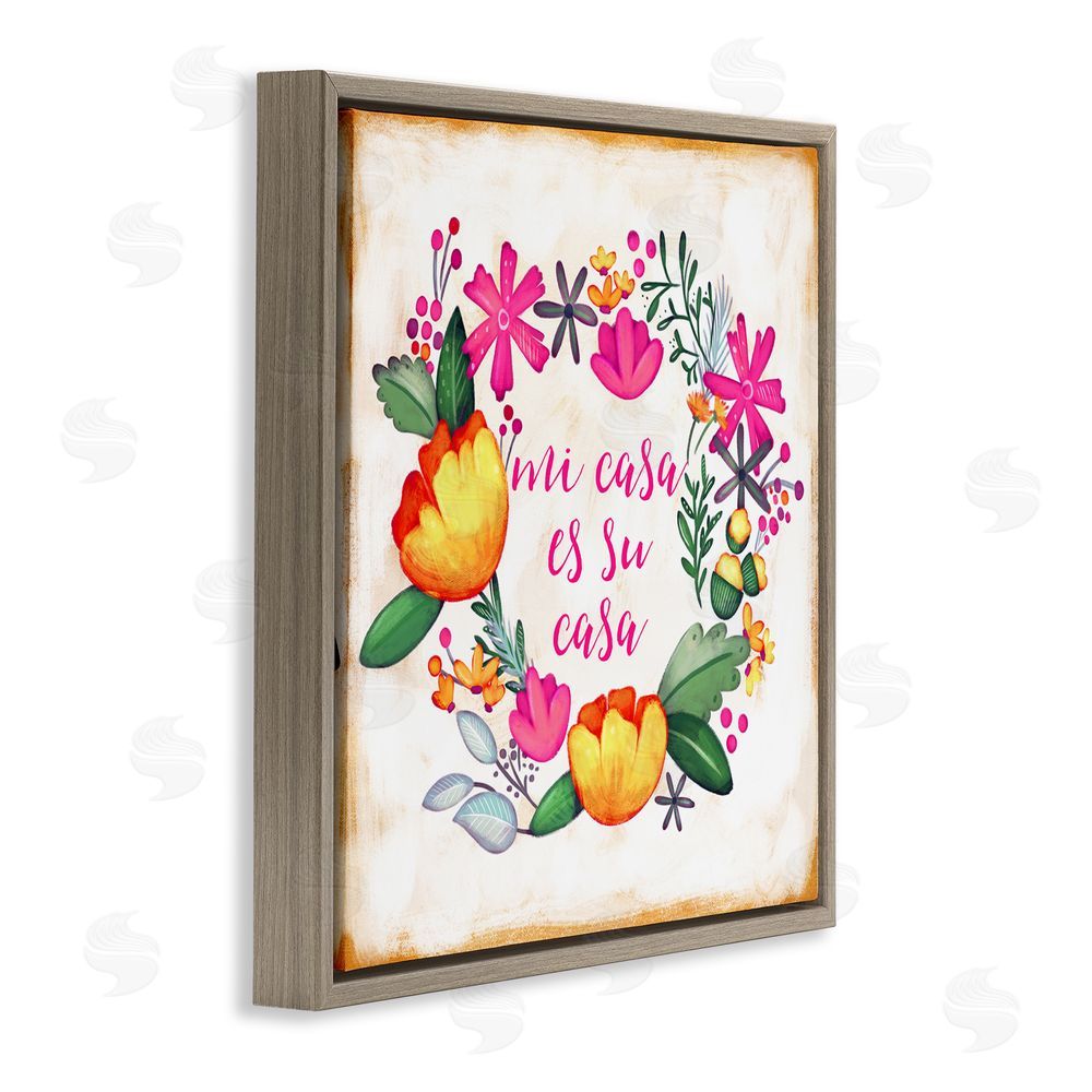Josefina Mi Casa Es Su Casa Floral Brown Floating Frame Canvas Wall Art Print