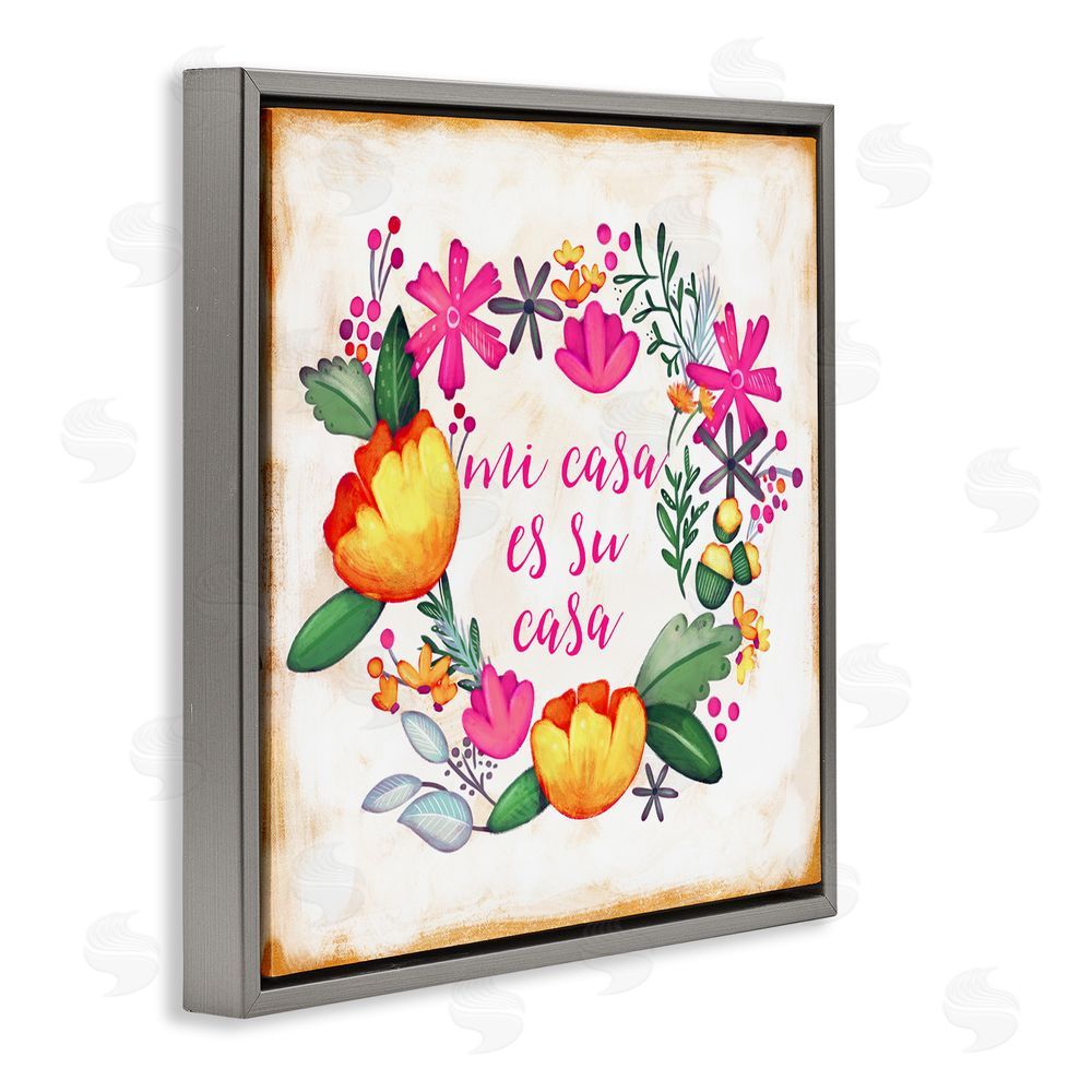 Josefina Mi Casa Es Su Casa Floral Gray Floating Frame Canvas Wall Art Print