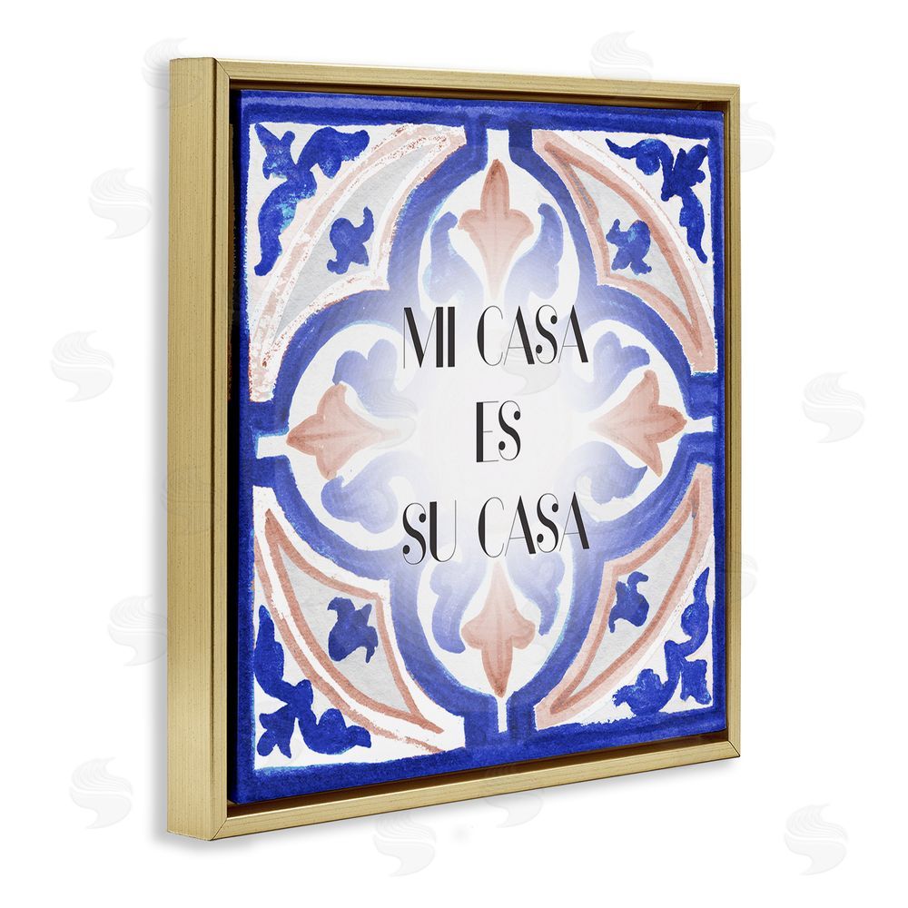 Elizabeth Medley Mi Casa Azulejos Tropicales Gold Floating Frame Canvas Wall Art Print