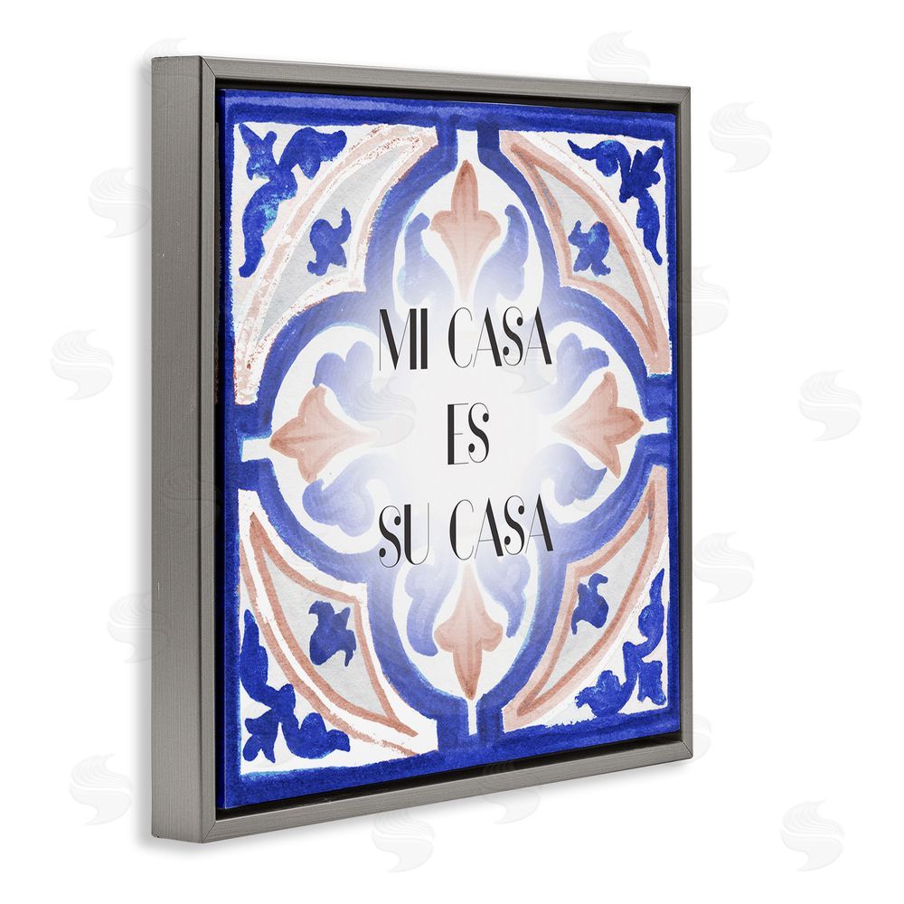 Elizabeth Medley Mi Casa Azulejos Tropicales Gray Floating Frame Canvas Wall Art Print