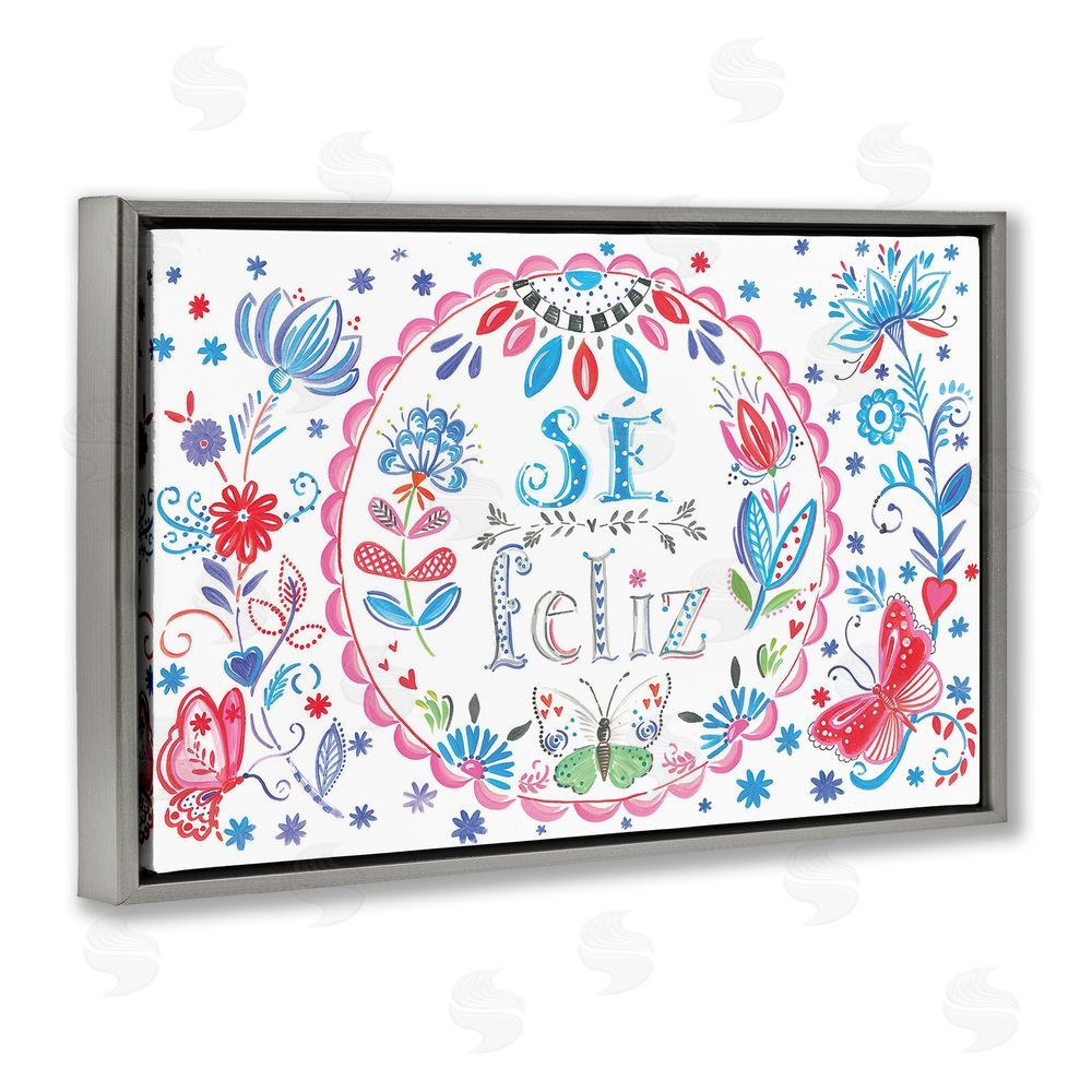 SD Graphics Studio Se Felices Mariposas Florales Gray Floating Frame Canvas Wall Art Print in Room