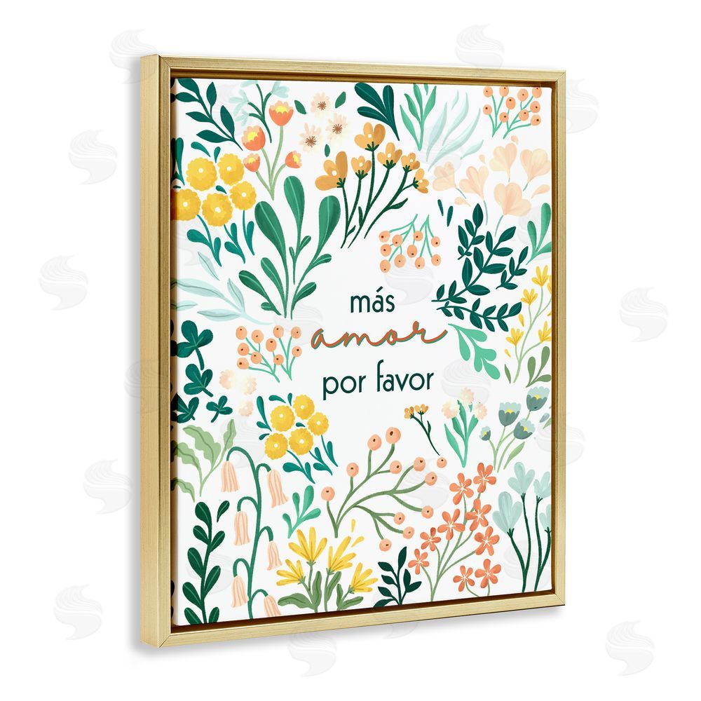 Angel Nicole Más Amor Por Favor Flores Gold Floating Frame Canvas Wall Art Print