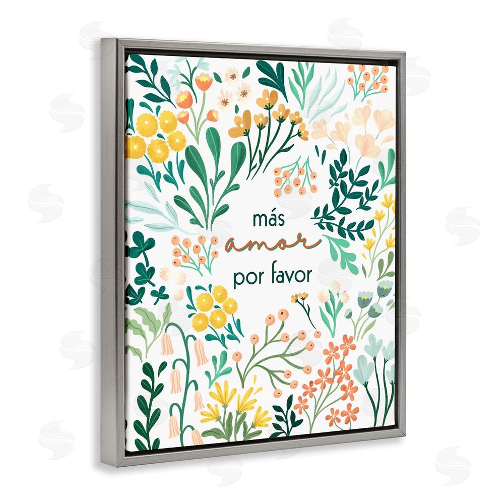 Angel Nicole Más Amor Por Favor Flores Gray Floating Frame Canvas Wall Art Print