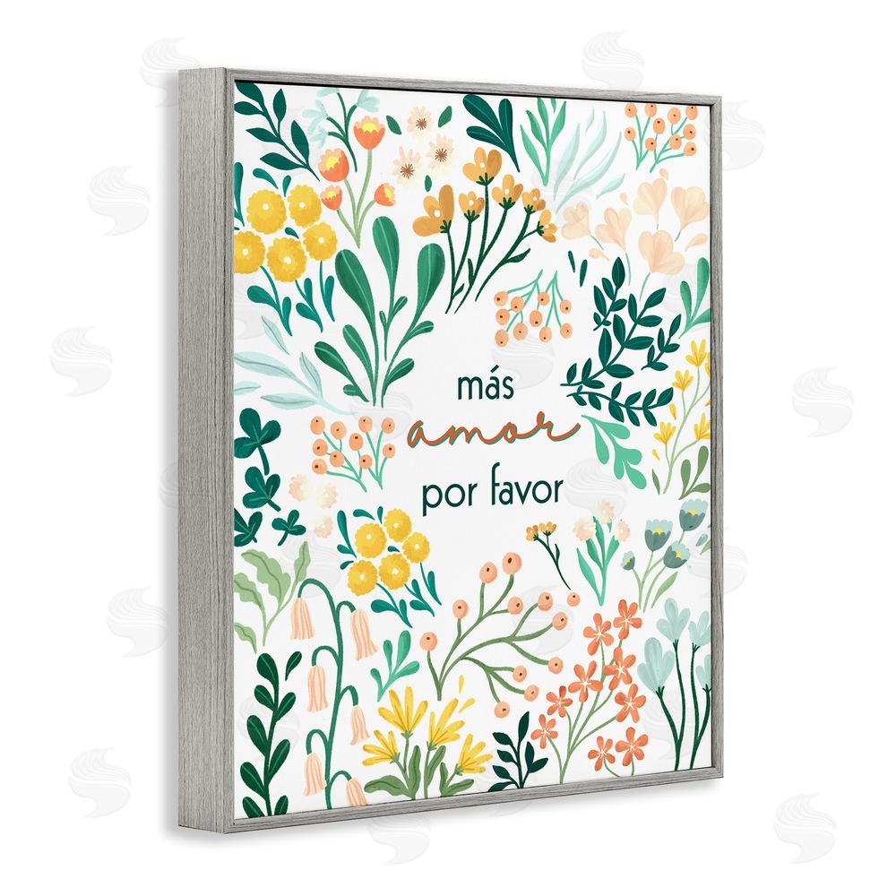 Angel Nicole Más Amor Por Favor Flores Gray Framed Giclee Wall Art Print