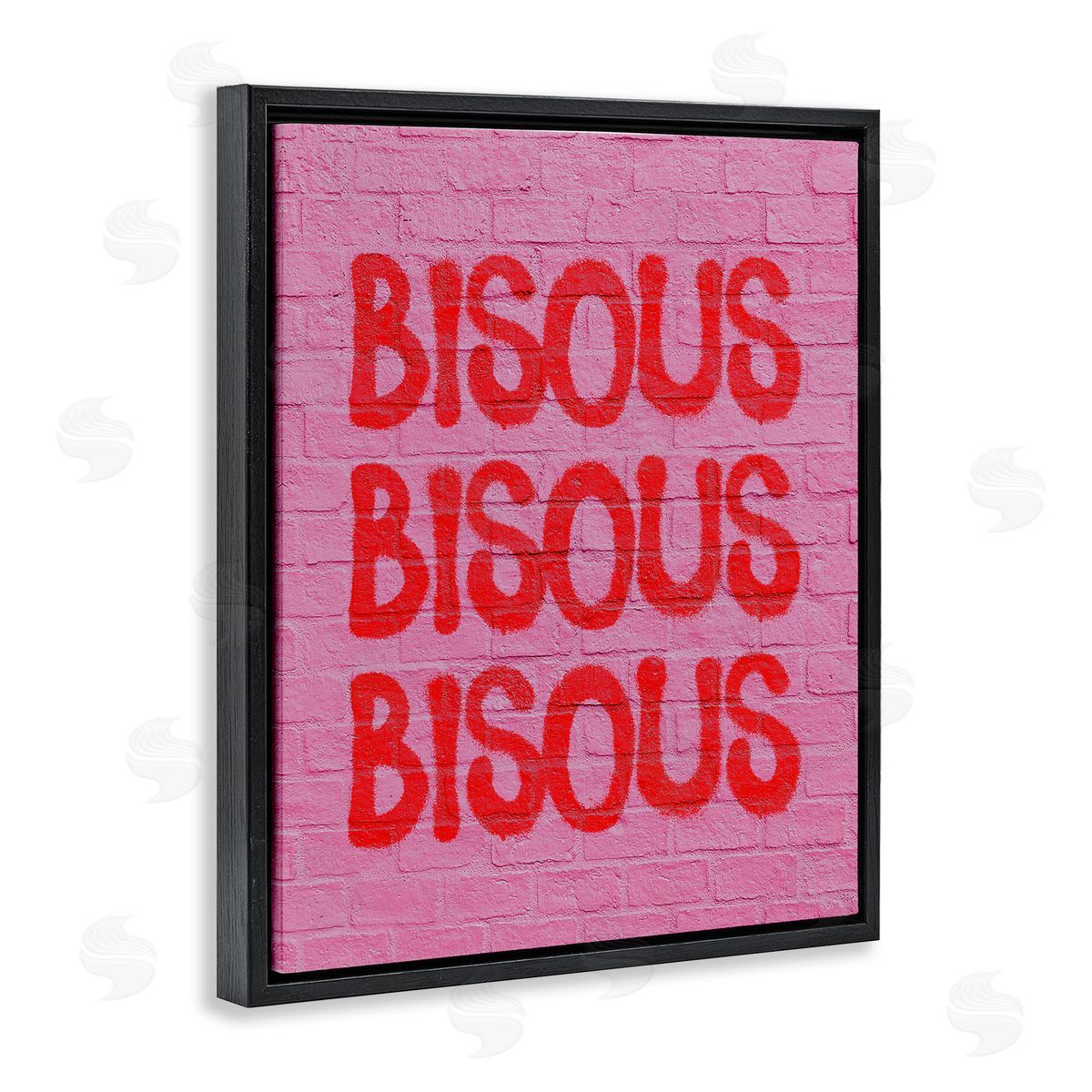Bisous on Brick Pattern Black Floating Frame Canvas Wall Art, Home Decor by House of Lulu