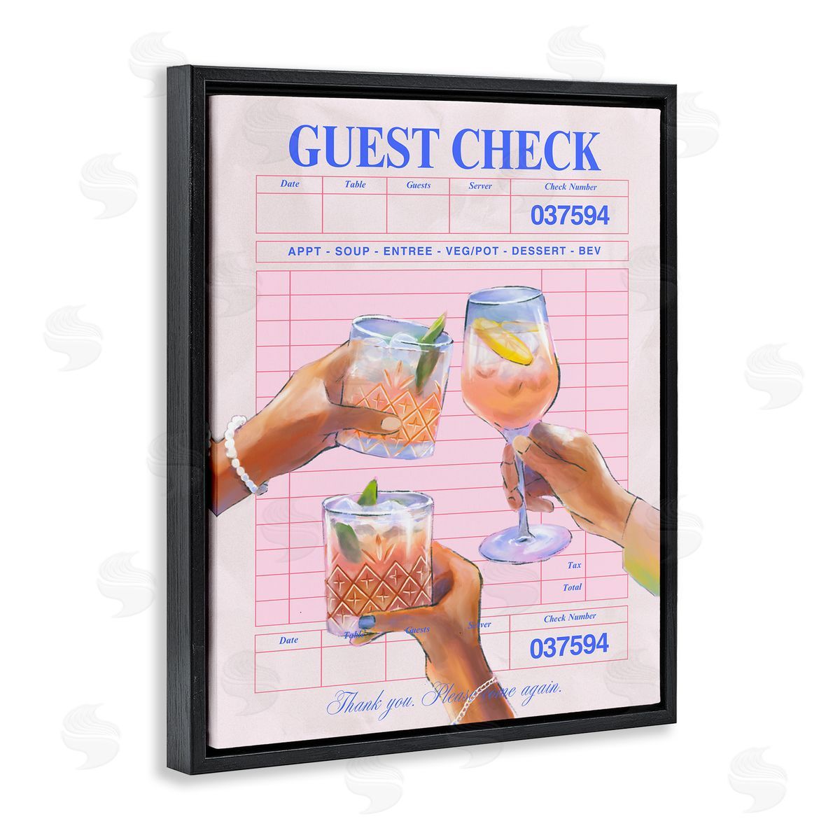 Cheers over Guest Check Black Floating Frame Canvas Wall Art, Home Decor by House of Lulu