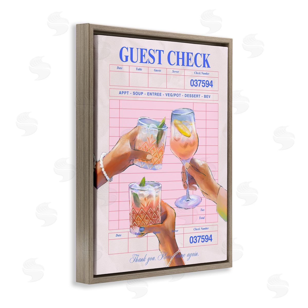 Cheers over Guest Check Brown Floating Frame Canvas Wall Art, Home Decor by House of Lulu