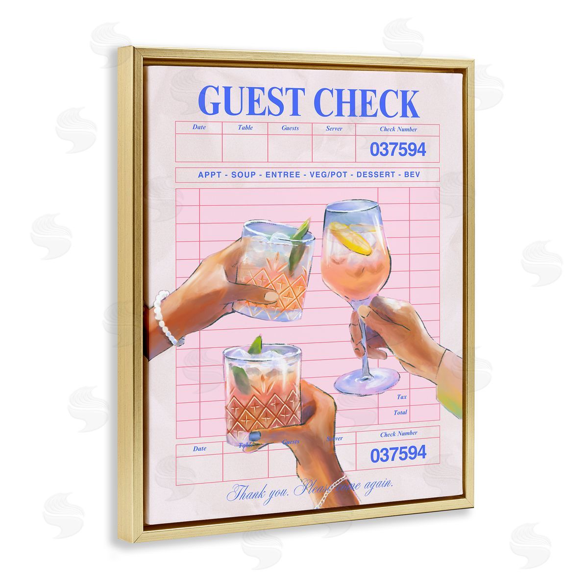 Cheers over Guest Check Gold Floating Frame Canvas Wall Art, Home Decor by House of Lulu