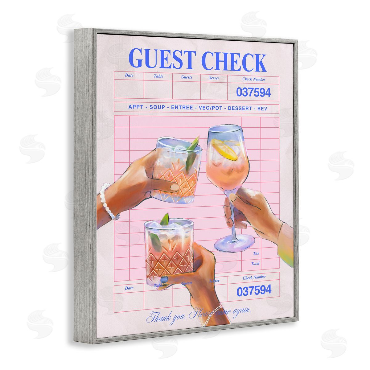 Cheers over Guest Check Grey Frame Print Wall Art, Home Decor by House of Lulu