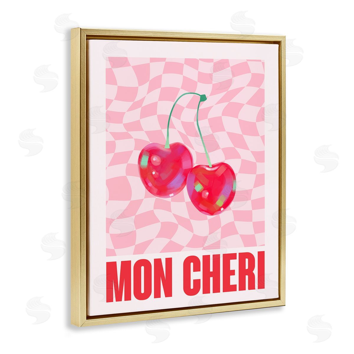 Mon Cheri on Checkered Gold Floating Frame Canvas Wall Art, Home Decor by House of Lulu