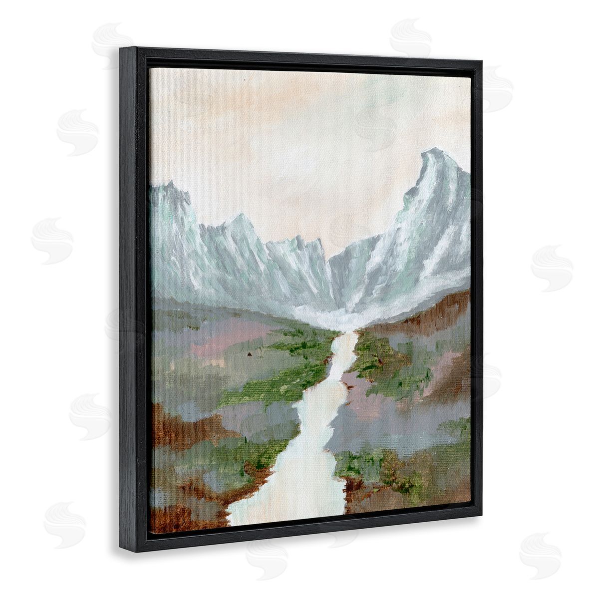 Scenic Valley River Black Floating Frame Canvas Wall Art, Home Decor by Nikita Jariwala