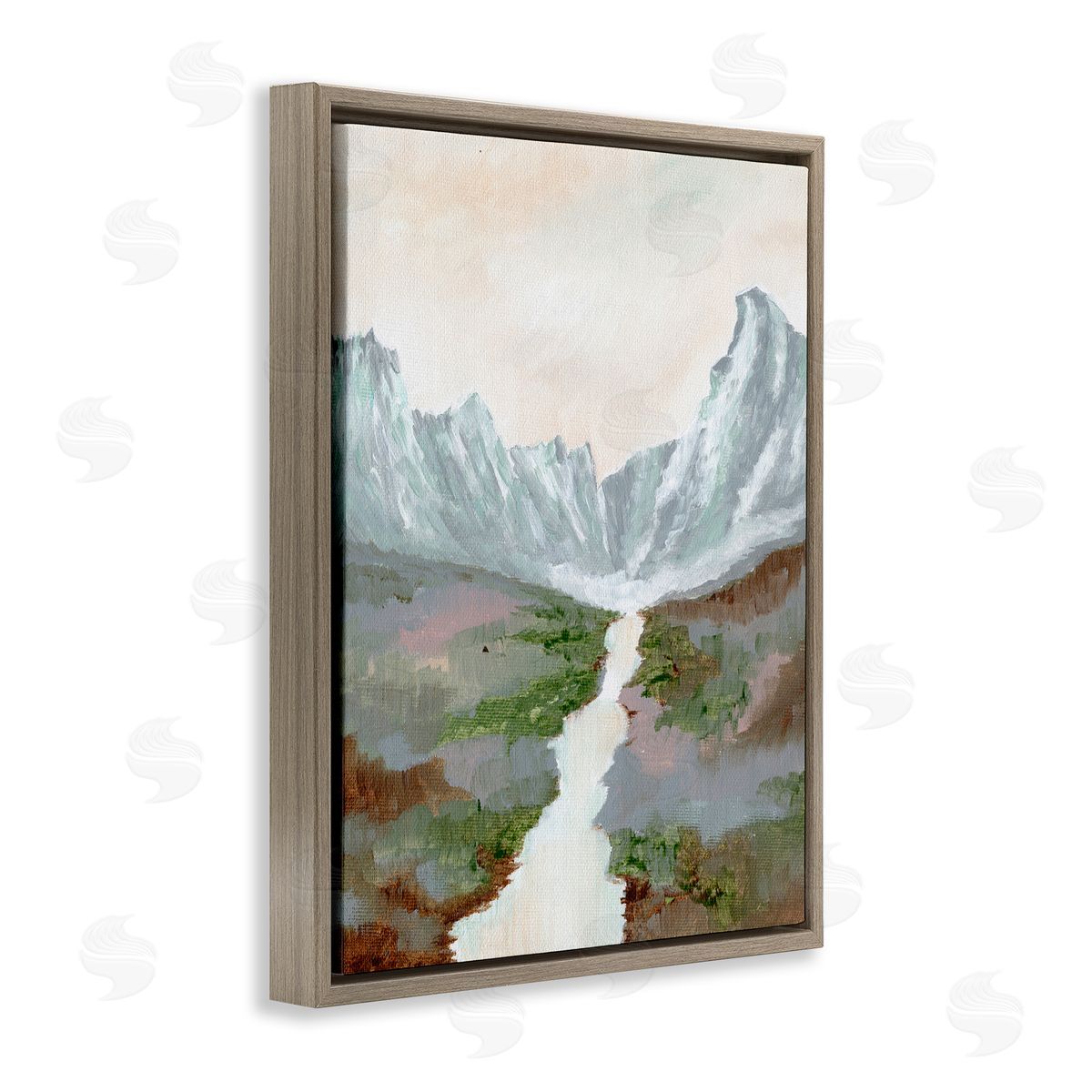 Scenic Valley River Brown Floating Frame Canvas Wall Art, Home Decor by Nikita Jariwala
