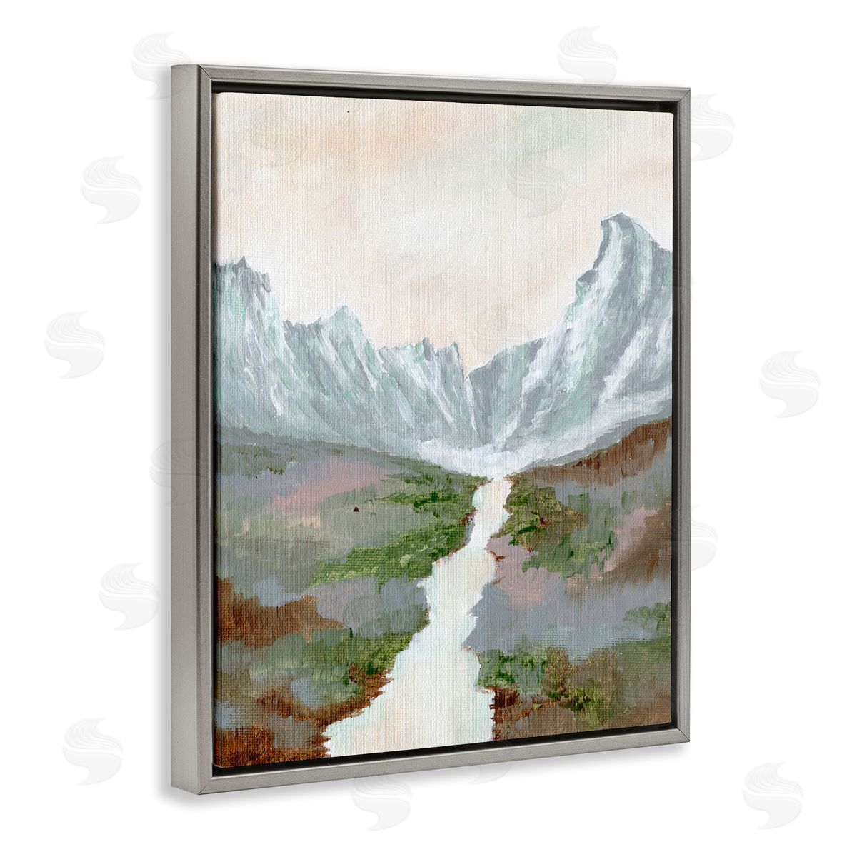 Scenic Valley River Grey Floating Frame Canvas Wall Art, Home Decor by Nikita Jariwala