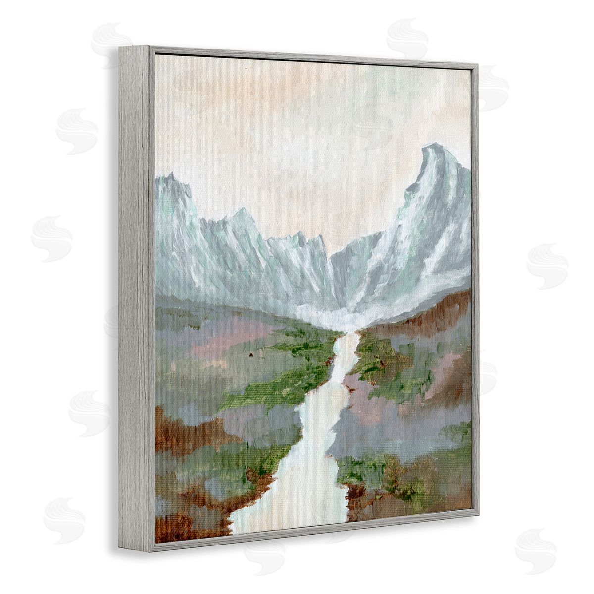 Scenic Valley River Grey Frame Print Wall Art, Home Decor by Nikita Jariwala