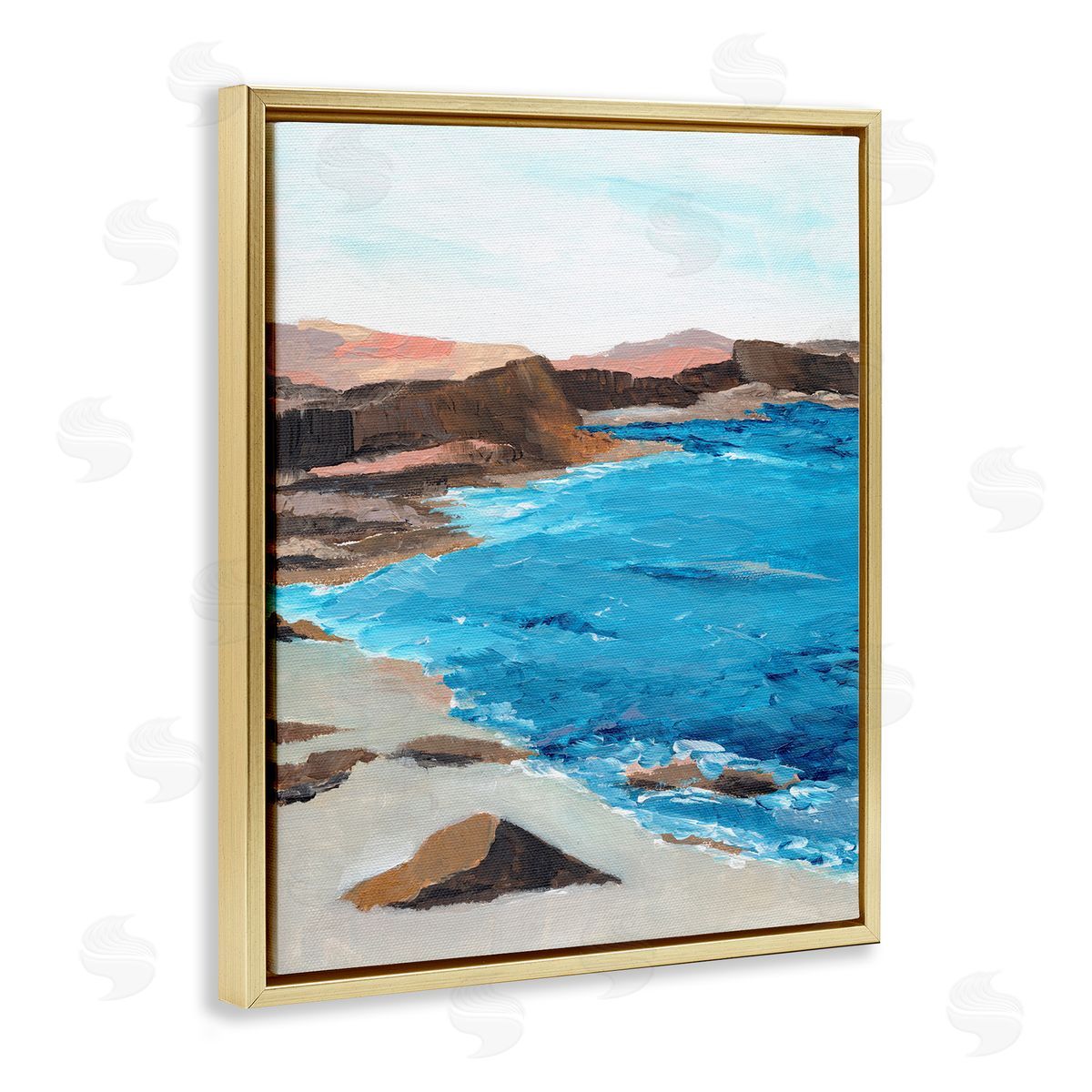 Red Mountain Beach Gold Floating Frame Canvas Wall Art, Home Decor by Nikita Jariwala