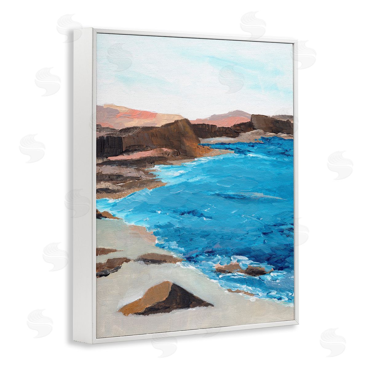 Red Mountain Beach White Frame Print Wall Art, Home Decor by Nikita Jariwala