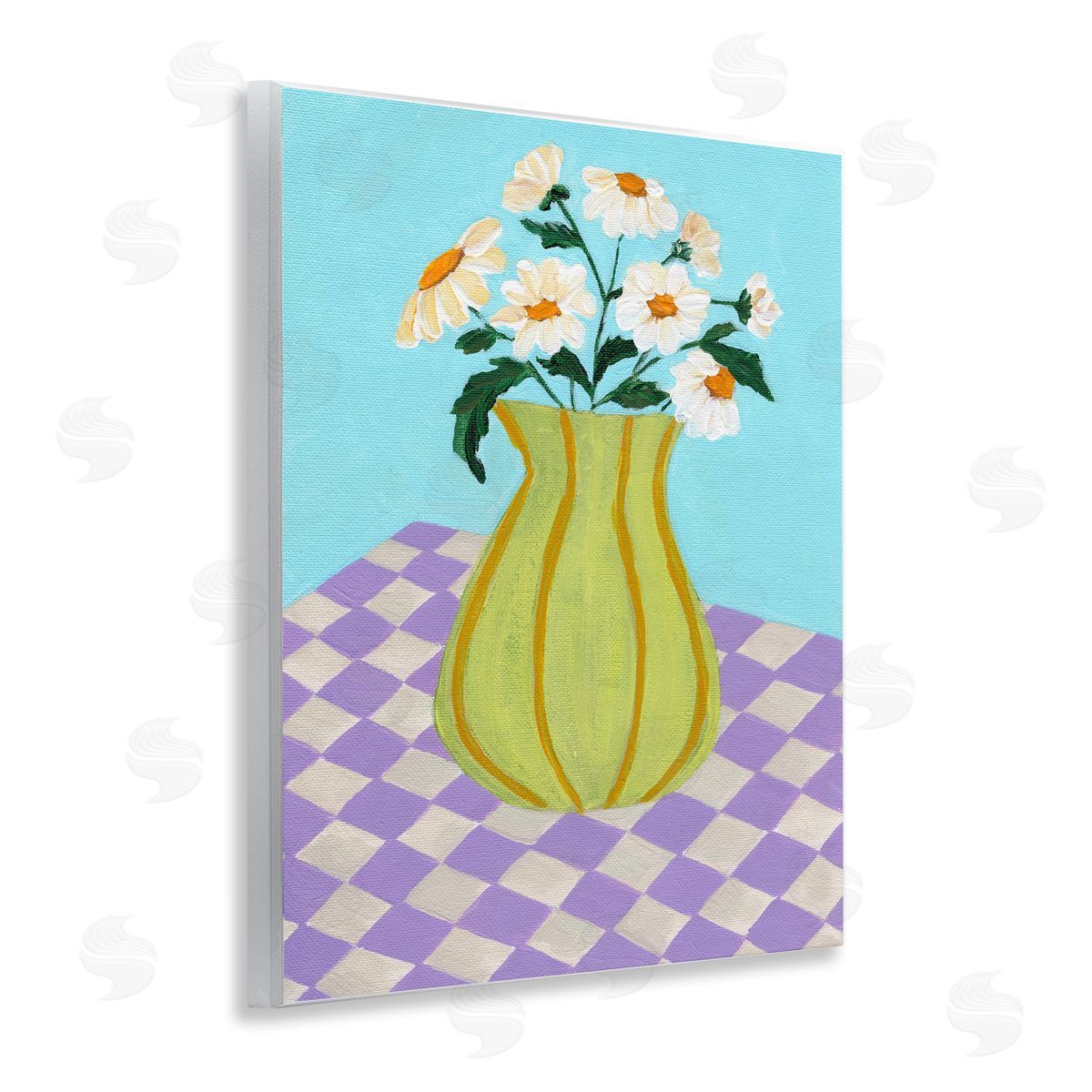 Retro Checkers Vase Wood Plaque Wall Art, Home Decor by Nikita Jariwala