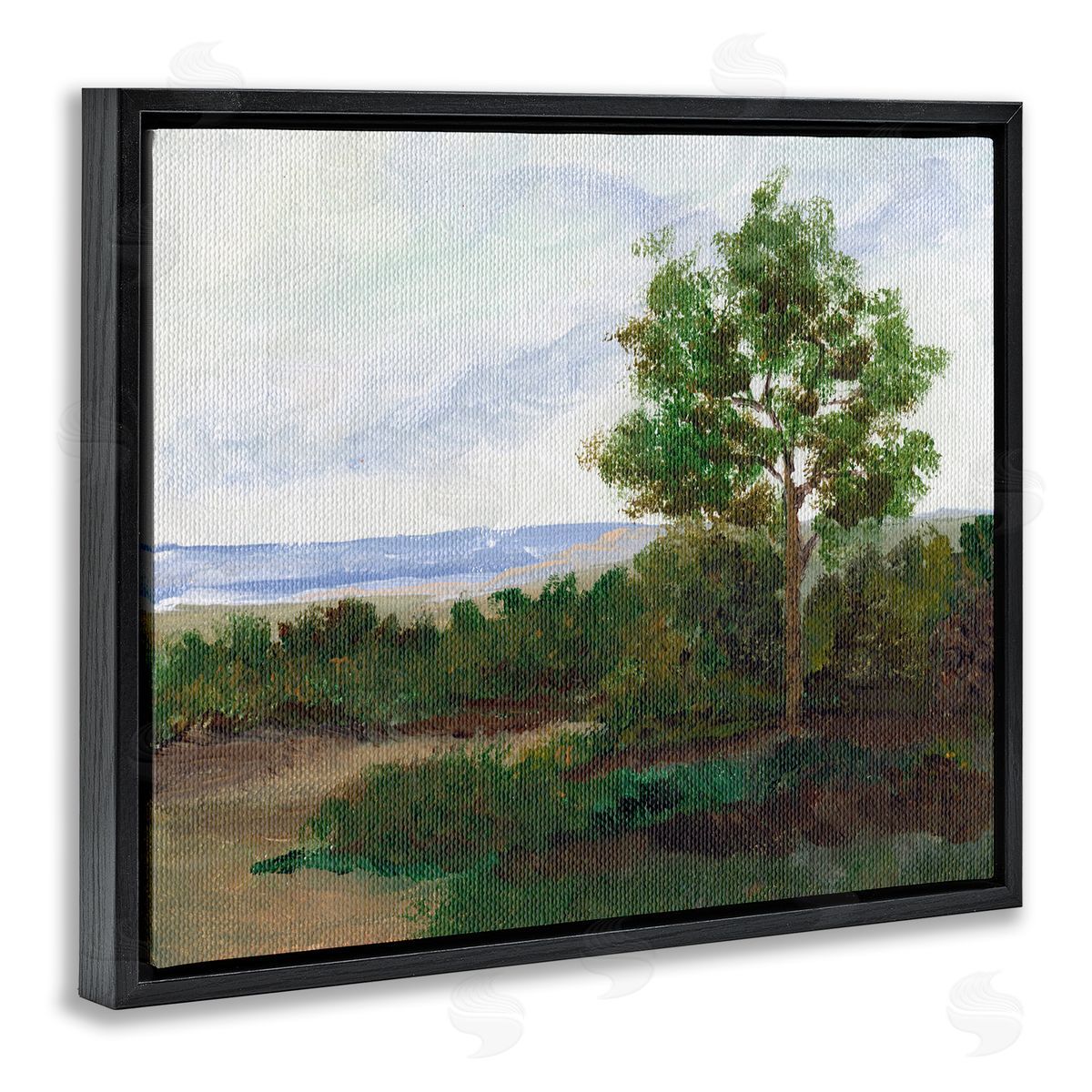 Summer Evening Landscape Black Floating Frame Canvas Wall Art, Home Decor by Nikita Jariwala