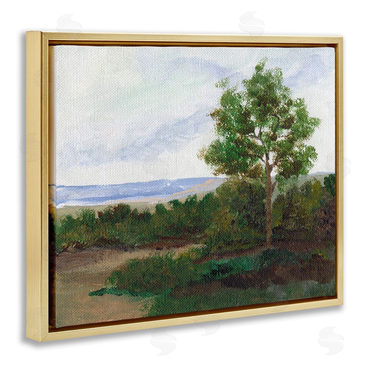 Summer Evening Landscape Gold Floating Frame Canvas Wall Art, Home Decor by Nikita Jariwala