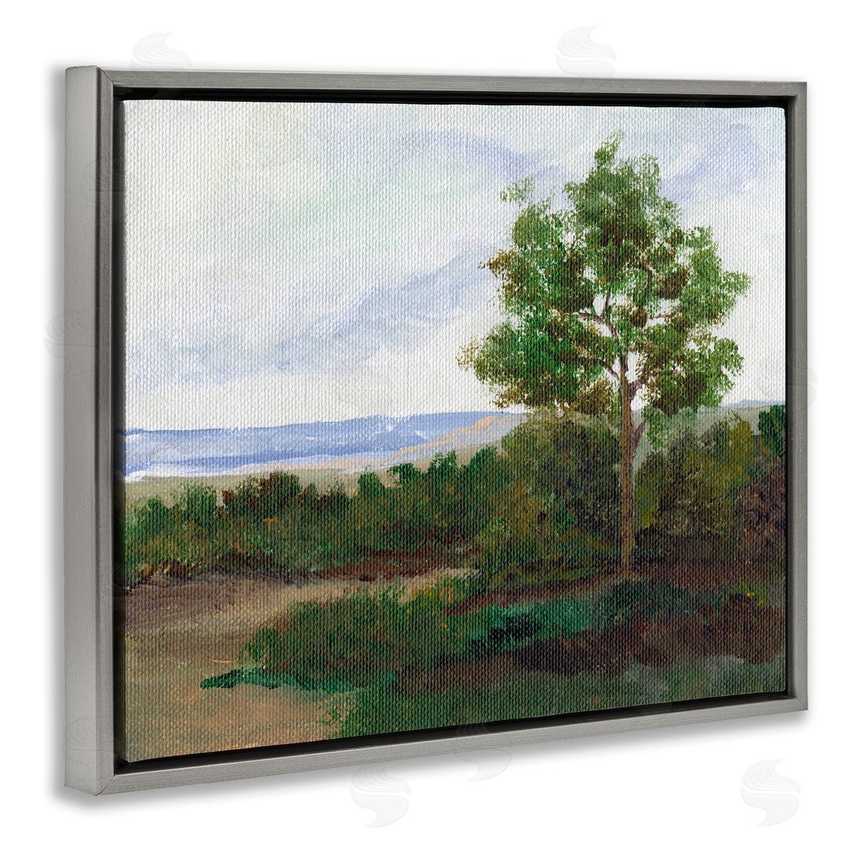 Summer Evening Landscape Grey Floating Frame Canvas Wall Art, Home Decor by Nikita Jariwala