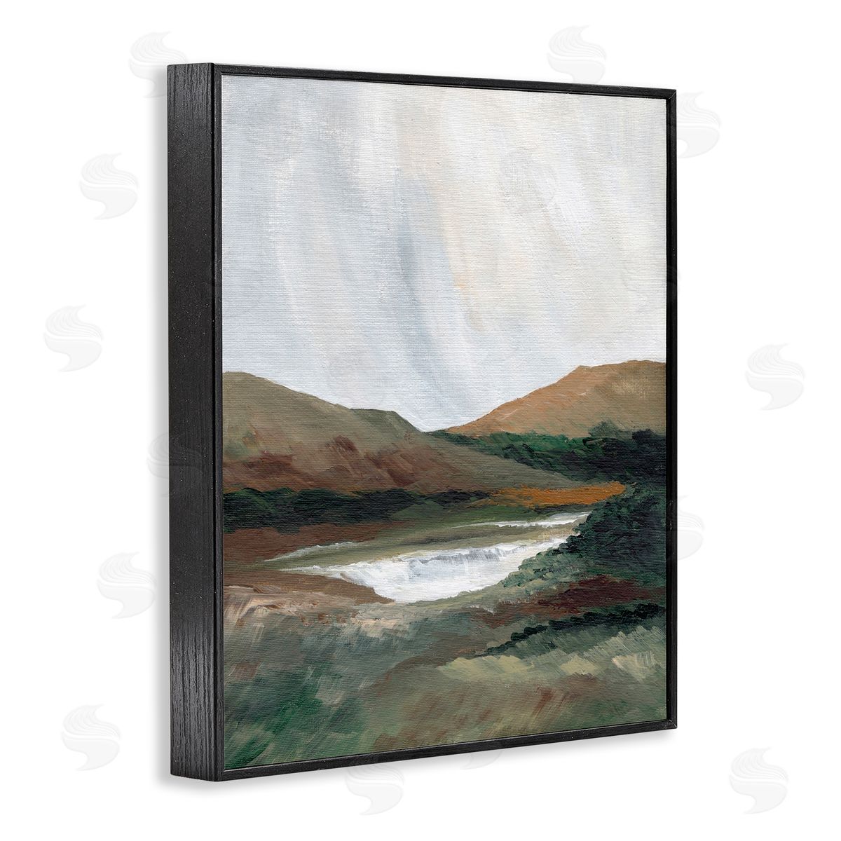 Two Mountains with Pond Black Frame Print Wall Art, Home Decor by Nikita Jariwala
