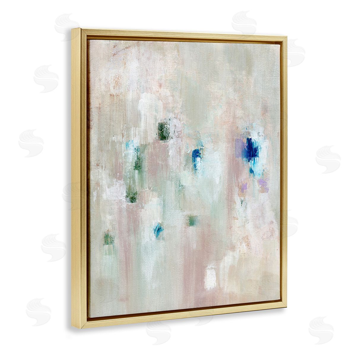 Neutrals with Blue Spots Gold Floating Frame Canvas Wall Art, Home Decor by Nikita Jariwala