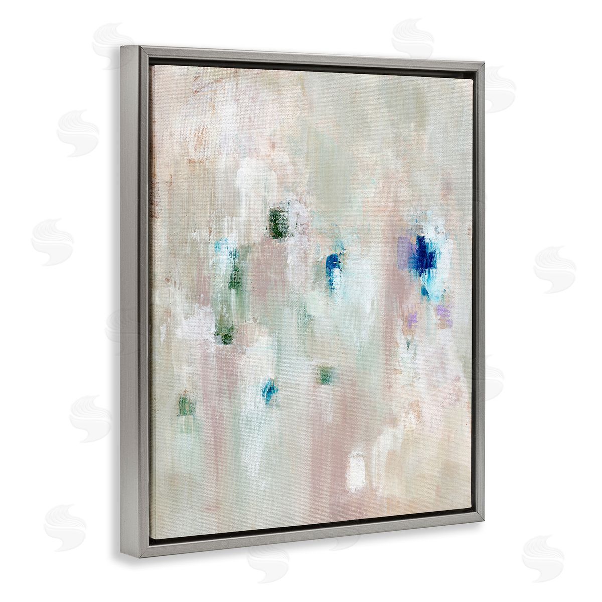 Neutrals with Blue Spots Grey Floating Frame Canvas Wall Art, Home Decor by Nikita Jariwala